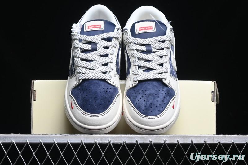 Nike SB Dunk Low Supreme Collaboration - White Blue with Crystal Outsole Anniversary High-End Custom Low-Top Casual Skate Shoes - XS1086-002