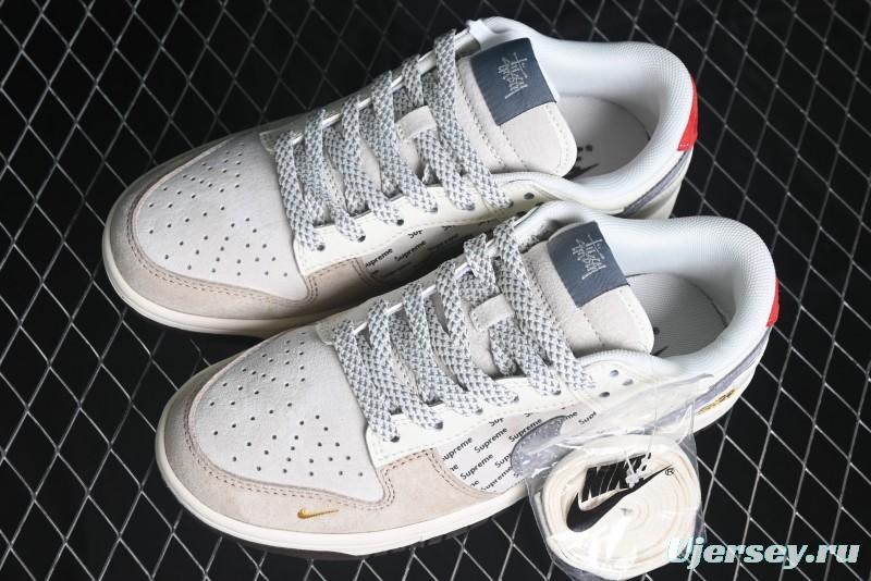 Nike SB Dunk Low Stussy Collaboration - Beige Grey Gold Embroidery Anniversary High-End Custom Low-Top Casual Skate Shoes - XS1086-001