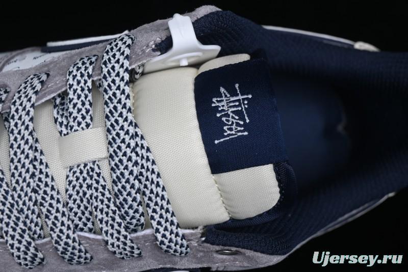 Nike Air Force 1 '07 Low Stussy Collaboration - Grey White with Blue Outsole Low-Top Casual Sneakers - SJ6698-006