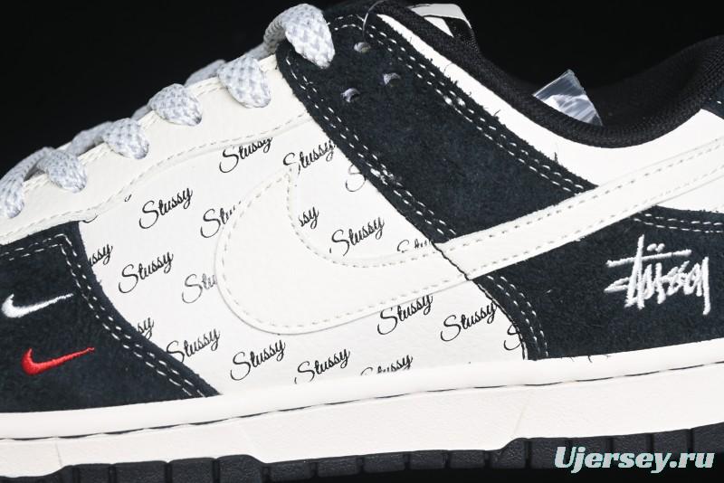 Nike SB Dunk Low Stussy Collaboration - Black White Mini Swoosh Anniversary Custom Low-Top Casual Skate Shoes - XY1688-017