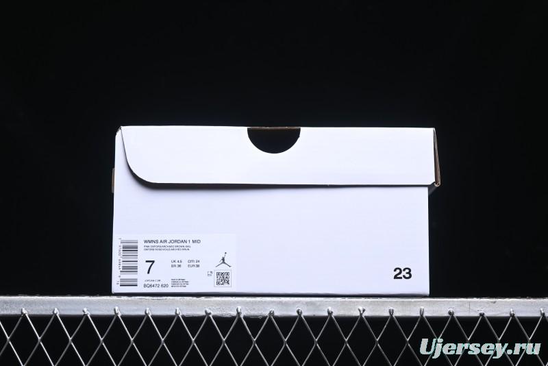 Nike Air Jordan 1 Mid AJ1 Basketball Shoes in Khaki Pink - BQ6472-620