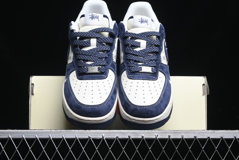 Nike Air Force 1 '07 Low Stussy Collaboration - Navy Red Print Casual Sneakers - XZ6188-350