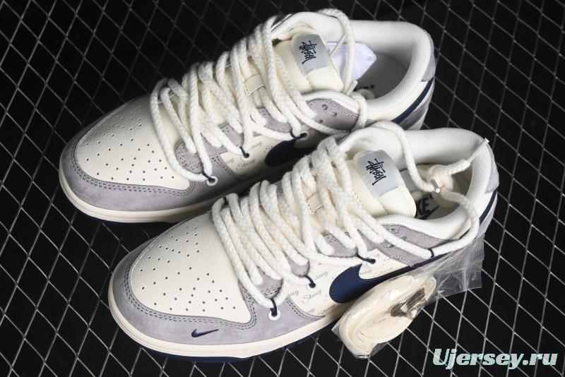 Nike SB Dunk Low Stussy Collaboration - Navy Blue Embroidery Swoosh Anniversary Custom Low-Top Casual Sneakers - SJ2068-296