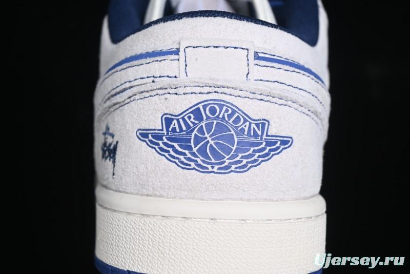 Nike Air Jordan 1 Low Stussy Collaboration - Premium Custom Retro Basketball Shoes with Blue-Grey Accents - DM9188-006