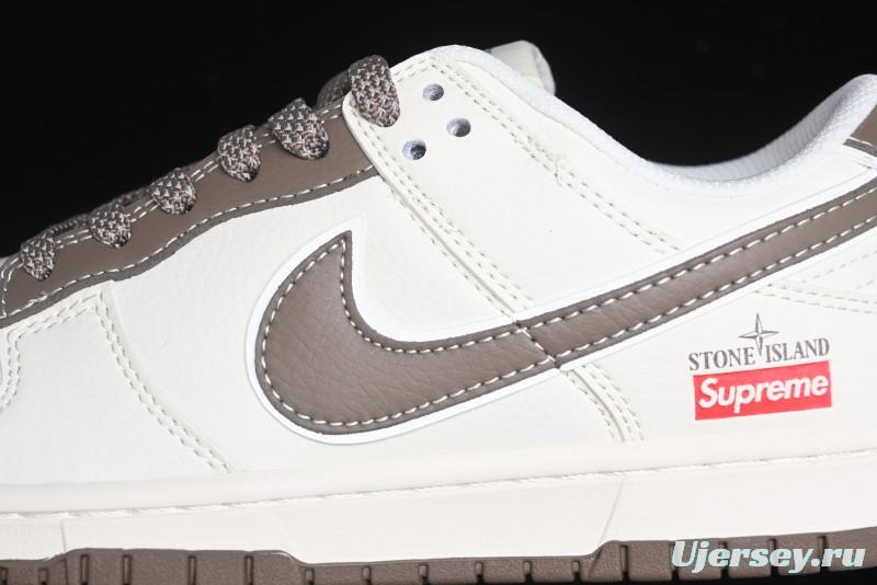 Nike SB Dunk Low Stone Island Supreme Collaboration - Beige Brown Sole Anniversary High-End Custom Low-Top Casual Sneakers - BB9866-008