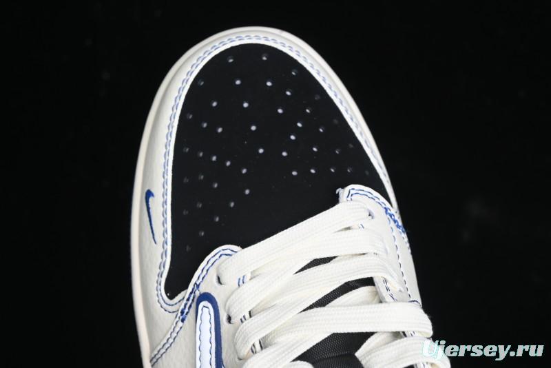 Nike Travis Scott x Fragment Design x Air Jordan 1 Low OG SP AJ1 Stussy Collaboration - Black Blue Line Low Top Casual Sneakers - SJ2068-113