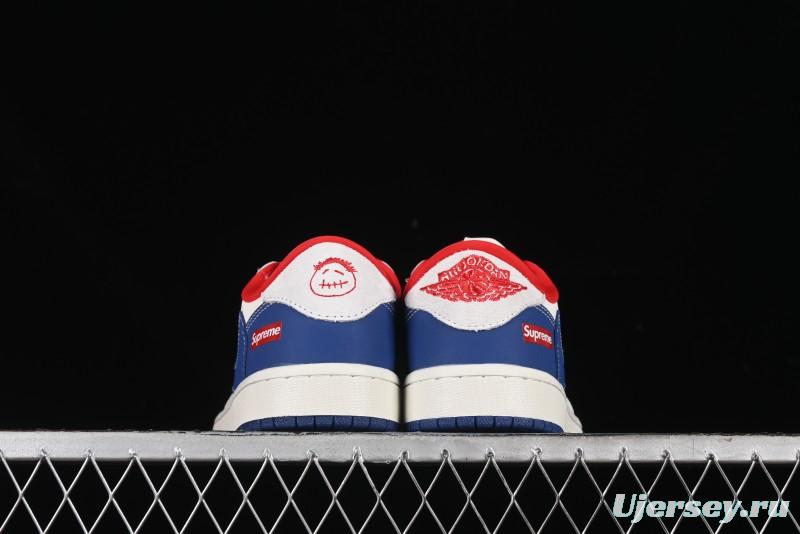 Nike Travis Scott x Fragment Design x Air Jordan 1 Low OG SP AJ1 Supreme Collaboration - Blue White Colorway Low Top Casual Sneakers CH6336-016