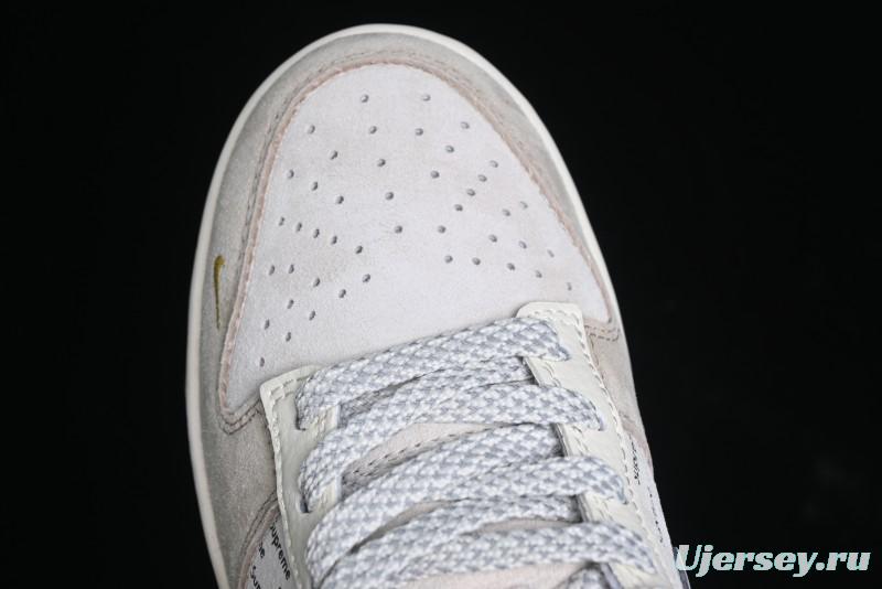 Nike SB Dunk Low Stussy Collaboration - Beige Grey Gold Embroidery Anniversary High-End Custom Low-Top Casual Skate Shoes - XS1086-001