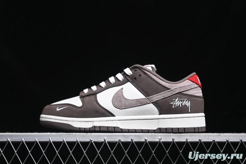 Nike SB Dunk Low Stussy Collaboration - Beige Brown Swoosh Anniversary High-End Custom Low-Top Casual Skate Shoes - SF1029-408