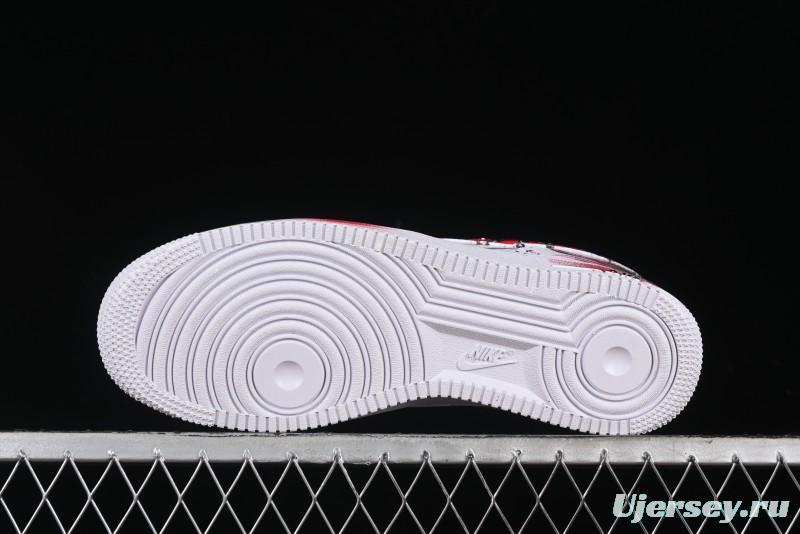 Nike Air Force 1 '07 Low Casual Sneakers with 2D Black and White Hand-Painted Blood Night Stitching Design - CW8822-011