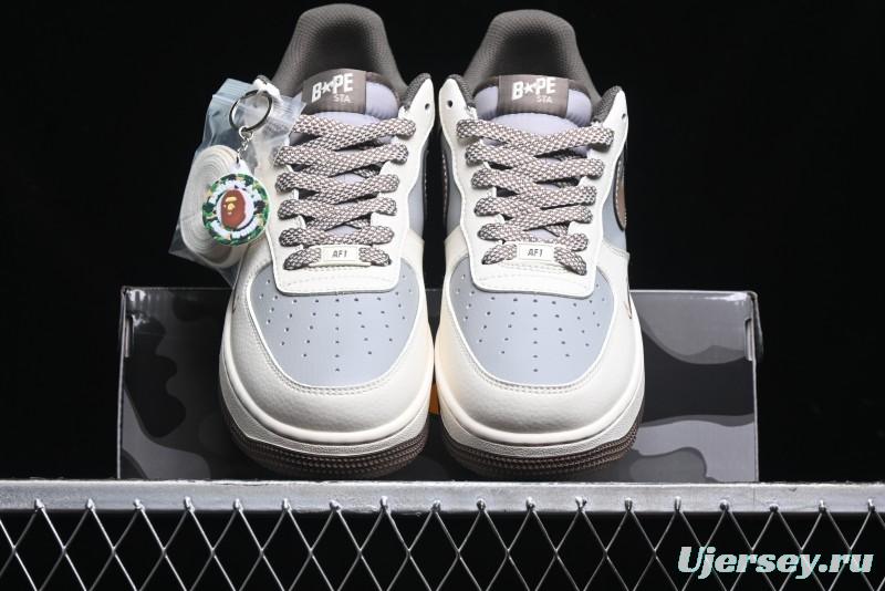Nike Air Force 1 '07 Low Bape Collaboration - Beige Grey Brown Low Top Casual Sneakers BB6566-210
