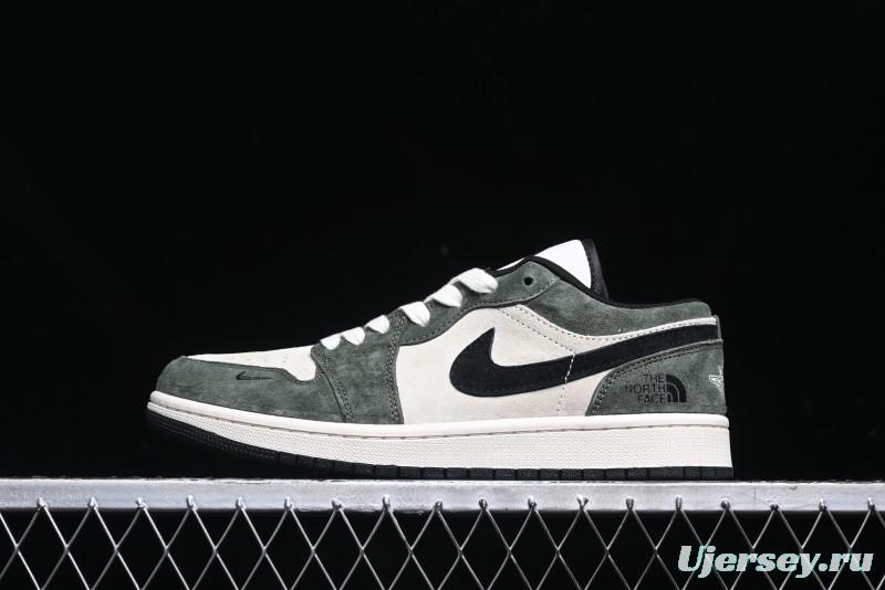 Nike Air Jordan 1 Low AJ1 The North Face Collaboration - Custom Premium Pigskin Dark Green Retro Basketball Shoes - DM9188-004