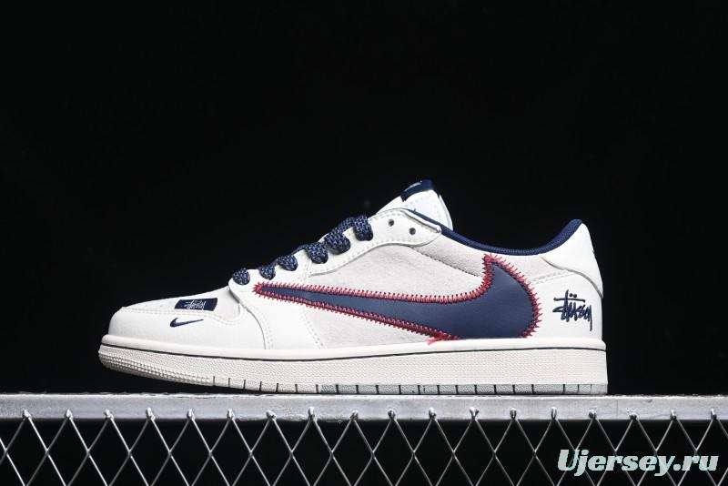 Nike Travis Scott x Fragment Design x Air Jordan 1 Low OG SP AJ1 Sneakers with Reverse Swoosh - SJ2068-134