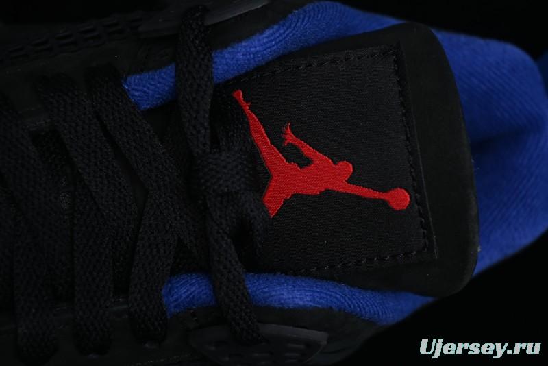 Nike Air Jordan 4 Retro Basketball Shoes with Black-Grey-Blue Color Blocking - FV5029-003