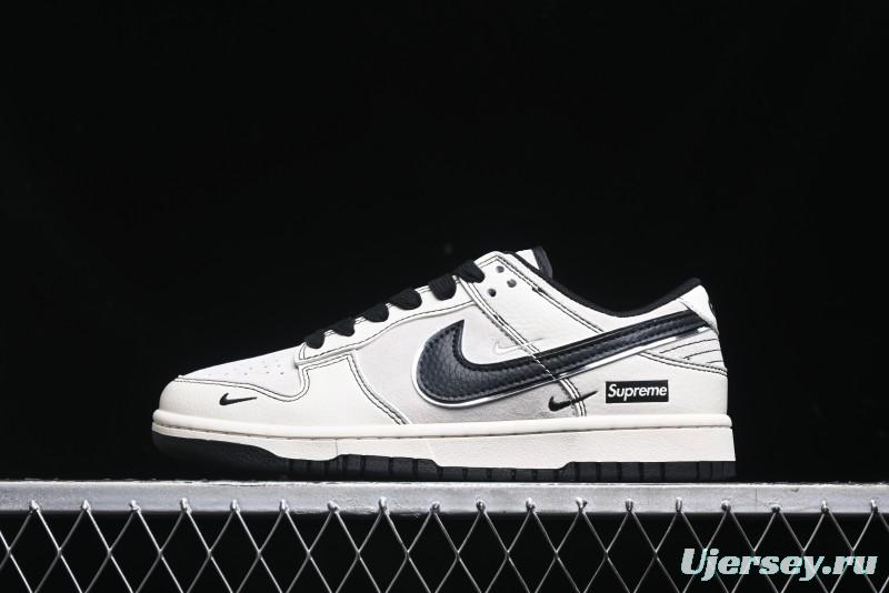 Nike SB Dunk Low Supreme Collaboration - Black Stitch Mini Swoosh Custom Low-Top Casual Skate Shoes - XX3186-302