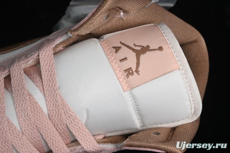 Nike Air Jordan 1 Mid AJ1 Basketball Shoes in Khaki Pink - BQ6472-620