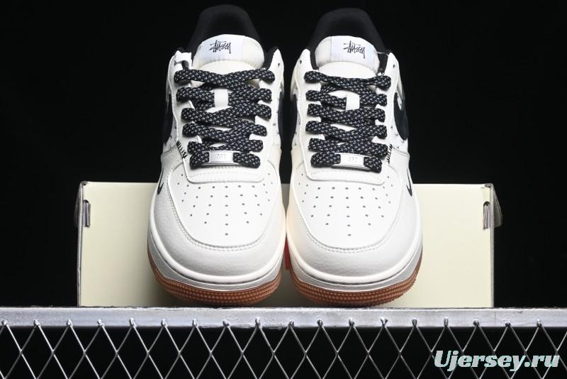 Nike Air Force 1 '07 Low Stussy Collaboration - Beige Black Hook Gum Sole Low-Top Casual Sneakers - XZ6188-255