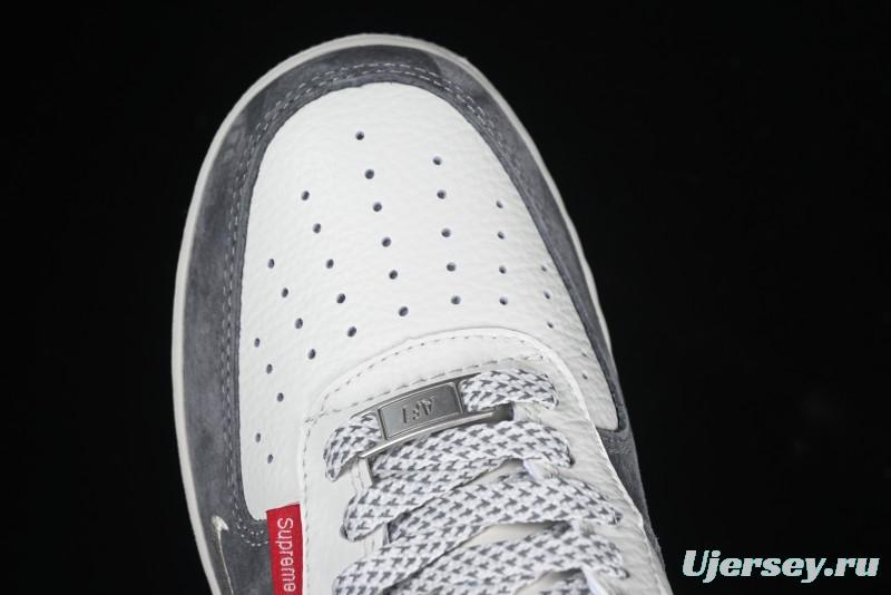 Nike Air Force 1 '07 Low Supreme Collaboration Grey Swoosh Red Tab Low-Top Casual Sneakers - CH6336-510