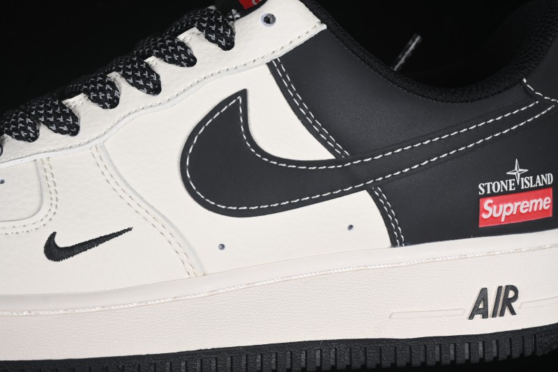 Nike Air Force 1 '07 Low Stone Island x Supreme Collaboration Beige Black Patchwork Low-Top Casual Sneakers - HH7518-042