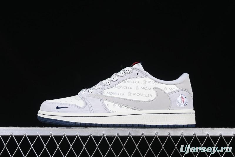 Nike Travis Scott x Fragment Design x Air Jordan 1 Low OG SP AJ1 Moncler Collaboration White Grey Low Top Casual Sneakers - AG3702-806