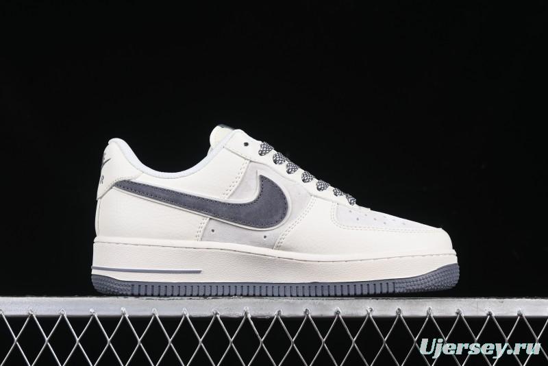 Nike Air Force 1 '07 Low Stussy Collaboration Beige Grey Embroidered Swoosh Low-Top Casual Sneakers - DM6688-003