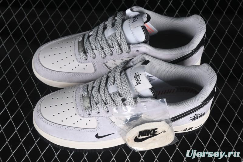 Nike Air Force 1 '07 Low Stussy Collaboration Silver Trim Black Swoosh Low-Top Casual Sneakers - XZ6188-912