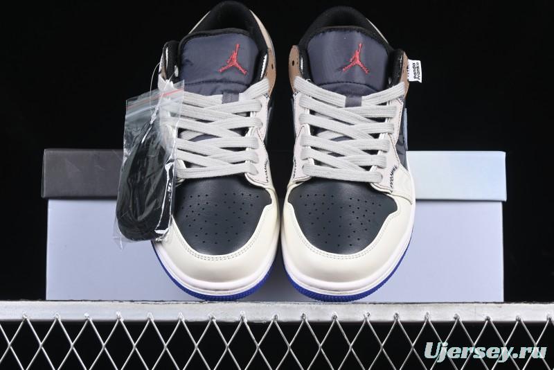 Nike Air Jordan 1 Low Retro Basketball Shoes with Panda Mischief Skyline Design - 553558-154