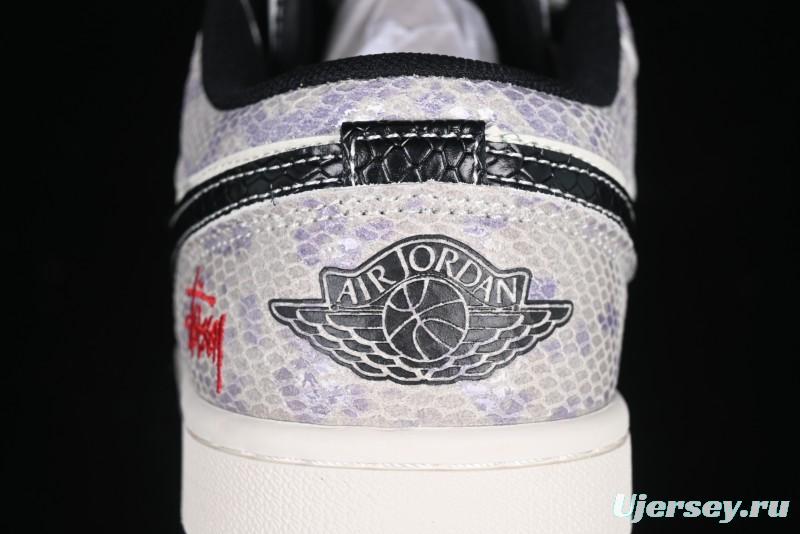 Nike Air Jordan 1 Low AJ1 Stussy Snake Year Limited Edition Purple Snake Grain High-End Custom Retro Basketball Shoes - FC1688-201
