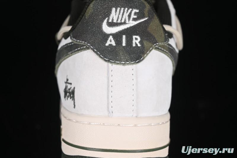 Nike Air Force 1 '07 Low Stussy Collaboration Camo Swoosh Drawstring Casual Sneakers - DM6688-014