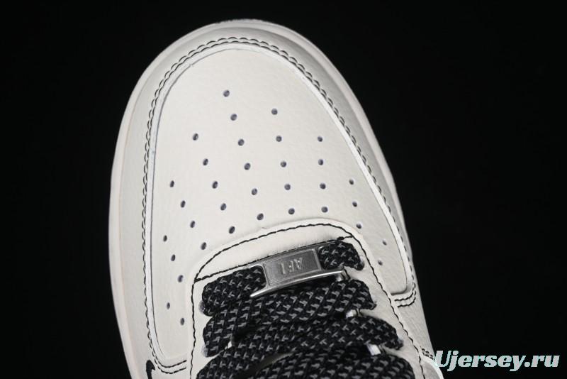 Nike Air Force 1 '07 Low Stussy Collaboration Beige Black Floral Swoosh Casual Sneakers - HH7518-040