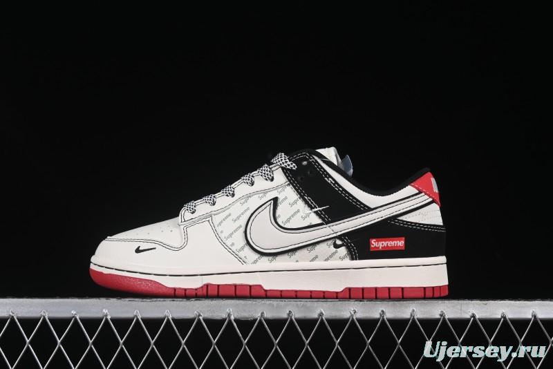 Nike SB Dunk Low Supreme Collaboration Black Red Double Swoosh Anniversary High-End Custom Low-Top Casual Skate Shoes - XS6089-504