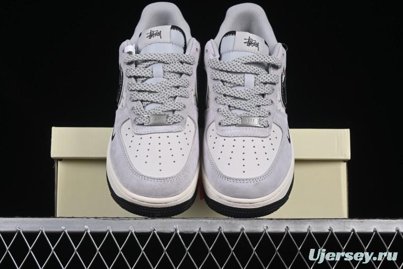 Nike Air Force 1 '07 Low Stussy Collaboration Silver Trim Black Swoosh Low-Top Casual Sneakers - XZ6188-912