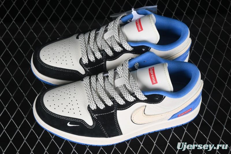 Nike Air Jordan 1 Low Supreme Retro Black Blue Custom Basketball Shoes - XX3318-501