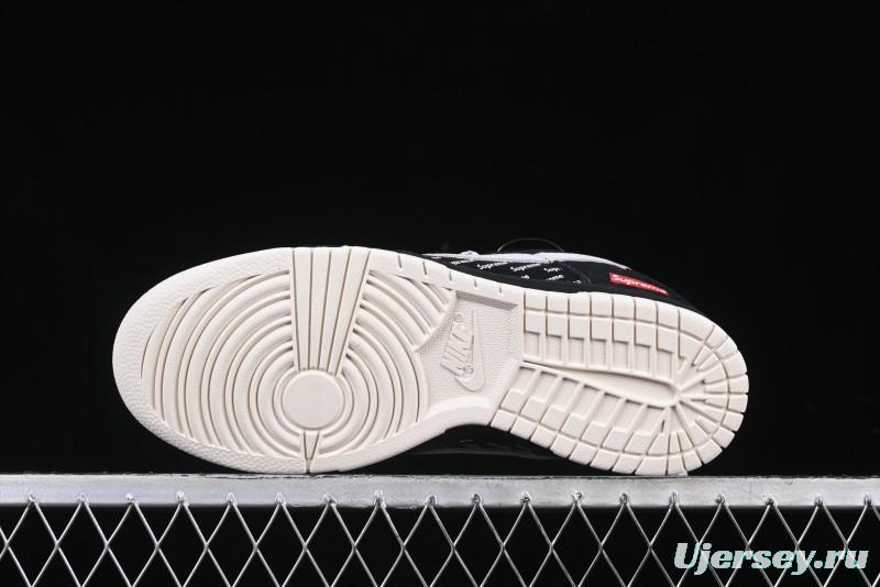 Nike SB Dunk Low Supreme Collaboration Black Grey Swoosh Anniversary Custom Low-Top Casual Skate Shoes - XS1086-011