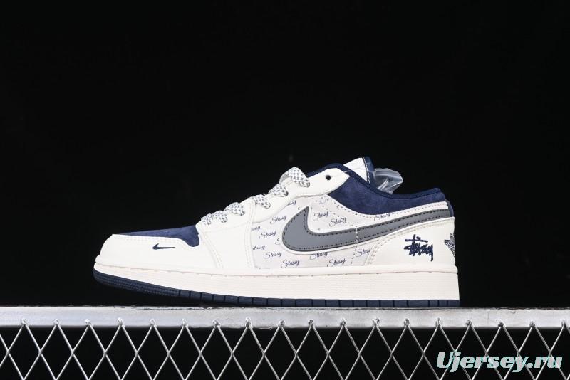 Nike Air Jordan 1 Low Stussy Collaboration - Grey Swoosh Retro Basketball Shoes - XS6086-001
