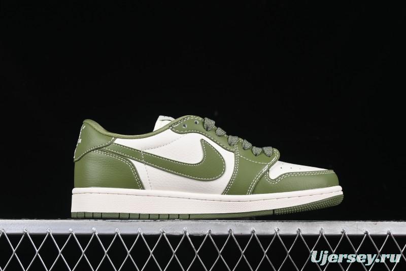 Nike Travis Scott x Fragment Design x Air Jordan 1 Low OG SP AJ1 Stussy Collaboration Bamboo Green Low-Top Casual Sneakers - BB1199-201
