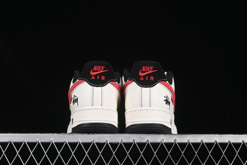 Nike Air Force 1 '07 Low Stussy Collaboration Black Stitch Red Swoosh Casual Sneakers - XS1958-518