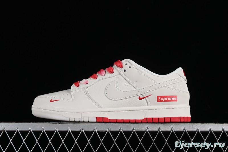 Supreme x Nike SB Dunk Low Anniversary Custom White Red Colorway Low-Top Casual Skate Shoes - BB8657-107