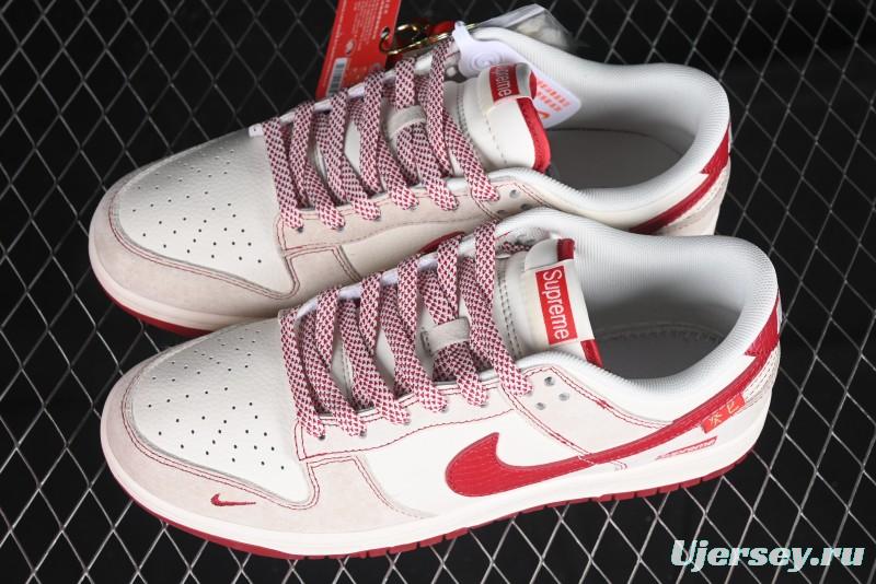 Nike SB Dunk Low Supreme Collaboration Year of the Snake Limited Edition Snake Pattern Red Swoosh Anniversary High-End Custom Low-Top Casual Skate Shoes - HH7518-029