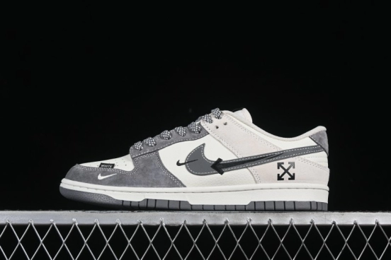 Nike SB Dunk Low OFF-WHITE Collaboration Multi-Color Gray Swoosh Anniversary Customized Low-Top Casual Sneakers - DJ2024-133