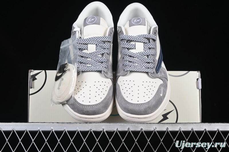 Nike Travis Scott x Fragment Design x Air Jordan 1 Low OG SP AJ1 Retro Sneakers with Reverse Swoosh - CF3688-066