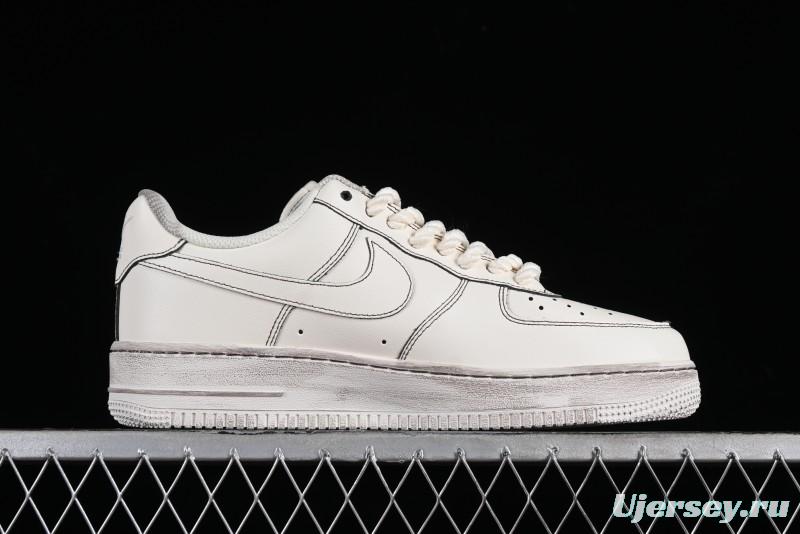 Nike Air Force 1 '07 Low Casual Sneakers with Hemp Rope Laces and Distressed Design - 315122-333