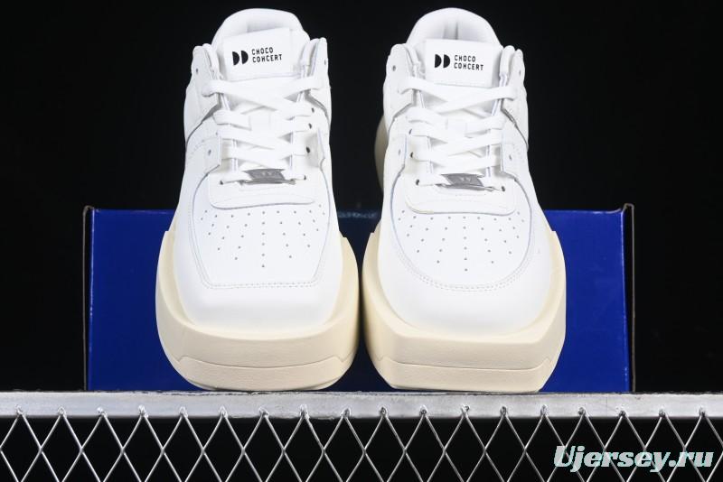 Choco Concert Leather Round Square Asymmetrical Fashion Sneakers White - AJE5