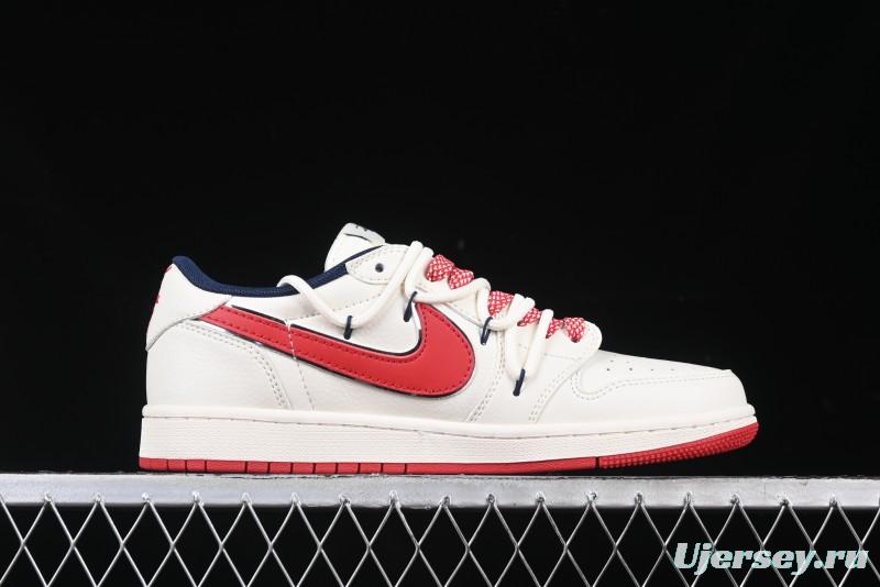 Nike Travis Scott x Fragment Design x Air Jordan 1 Low OG SP AJ1 Retro Sneakers with Reverse Swoosh - SJ0086-138