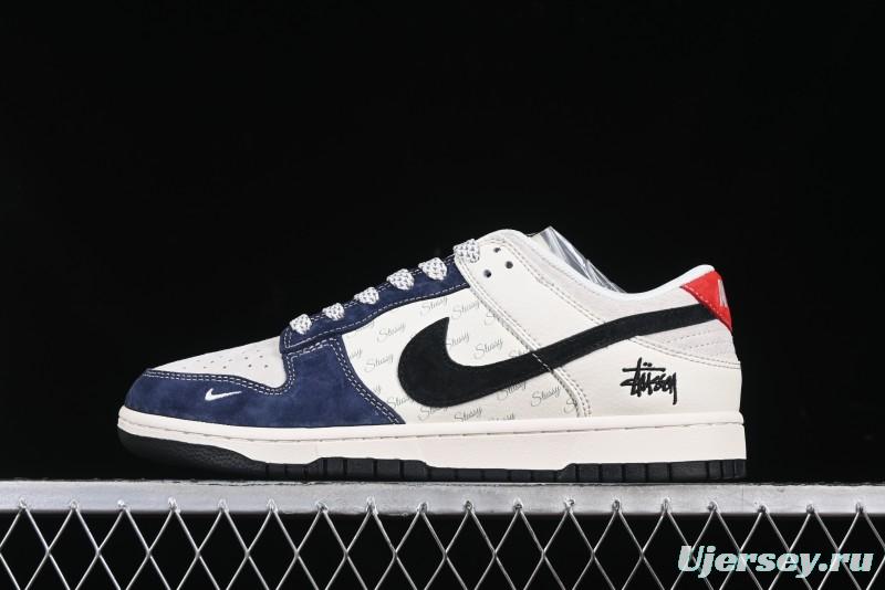 Nike SB Dunk Low Stussy Collaboration Black Blue Suede Anniversary Custom Low-Top Casual Skate Shoes - XS1086-013