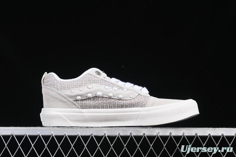 Vans Knu Skool Pearl White Grey Low Top Casual Skate Shoes - VN0007QDBGE