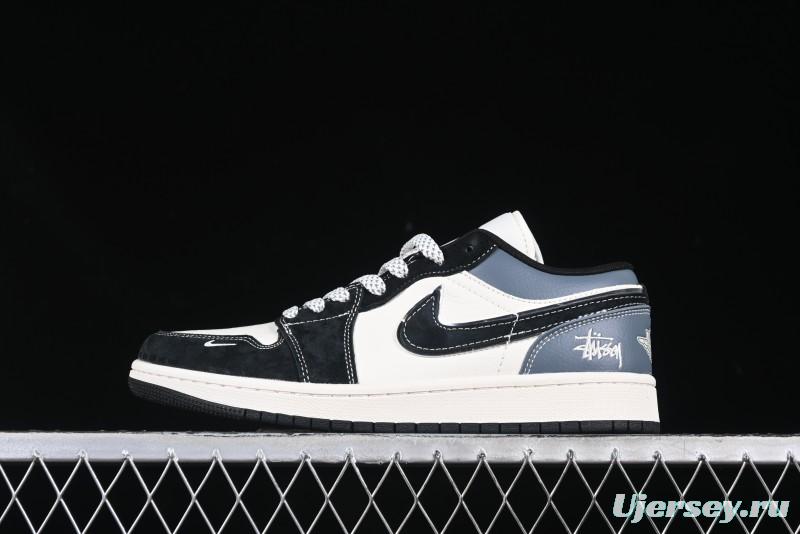 Nike Air Jordan 1 Low OG SP AJ1 Stussy Collaboration Black Grey Blue Black Swoosh Low Top Casual Sneakers - XX3318-502