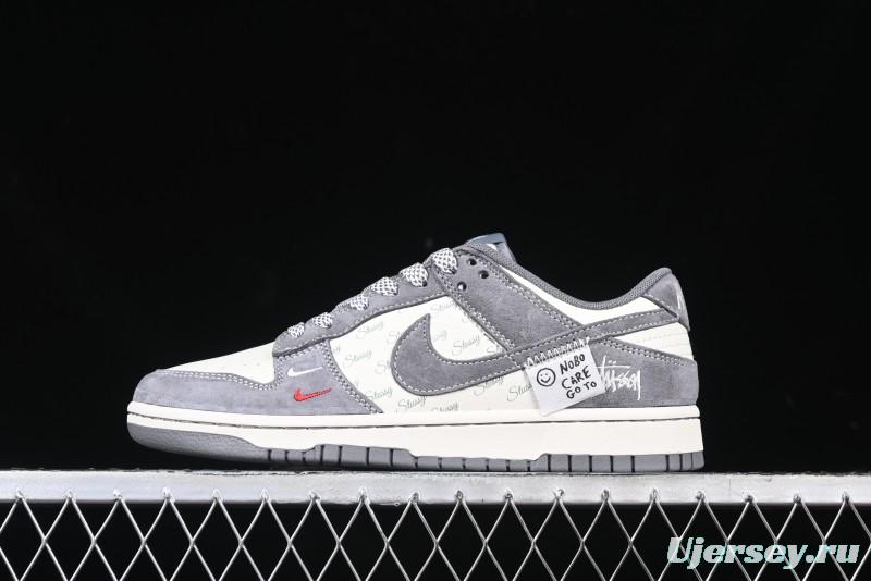 Nike SB Dunk Low Stussy Anniversary Edition Patchwork Grey Swoosh Customized Casual Skate Shoes - YX5066-221