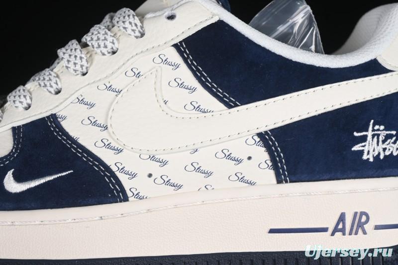 Nike Air Force 1 '07 Low Stussy Collaboration Dark Blue Suede White Swoosh Low-Top Casual Sneakers - XZ6188-673