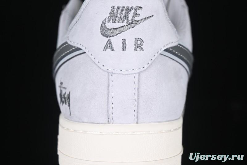 Nike Air Force 1 '07 Low Stussy Collaboration - Pig Grey Swoosh Low-Top Casual Sneakers - XZ3318-066
